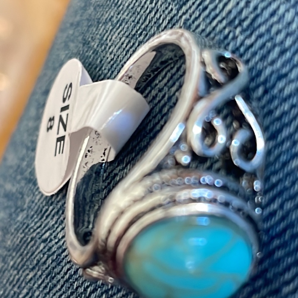 Turquoise silver boho style fashion ring size 8 - Picture 3 of 4